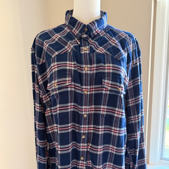 JACHS Girlfriend -BEA- Navy & Red Pearl Snap Down Western Flannel Shirt Size XL - Picture 1 of 13